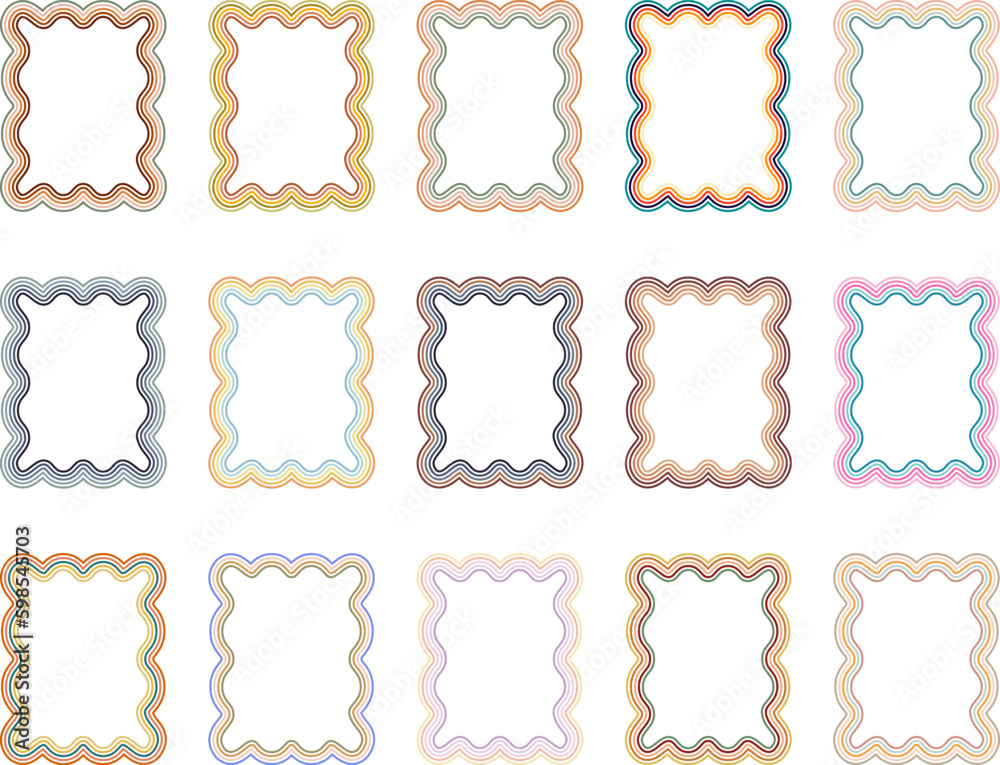 Square retro frames with colorful wavy lines
