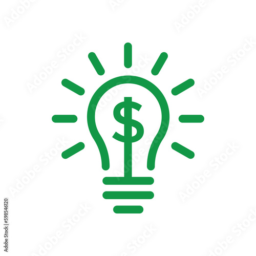 green thin line light bulb with dollar sign. flat stroke art trend modern simple fin tech or dolar logotype graphic lineart design web element isolated on white. concept of fintech or patent symbol