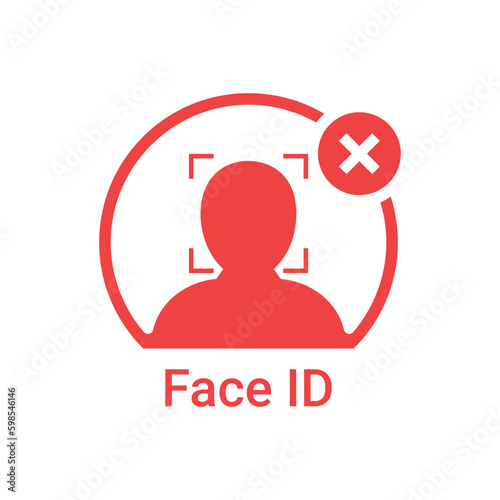 face id cancel red logo isolated on white. concept of gaining access to smart phone or personal information and facial recognition program. simple flat trend modern faceid logotype graphic design