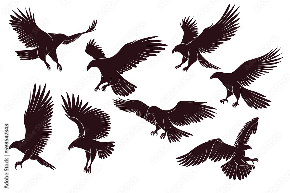 Obraz premium Hand drawn silhouette of flying eagle