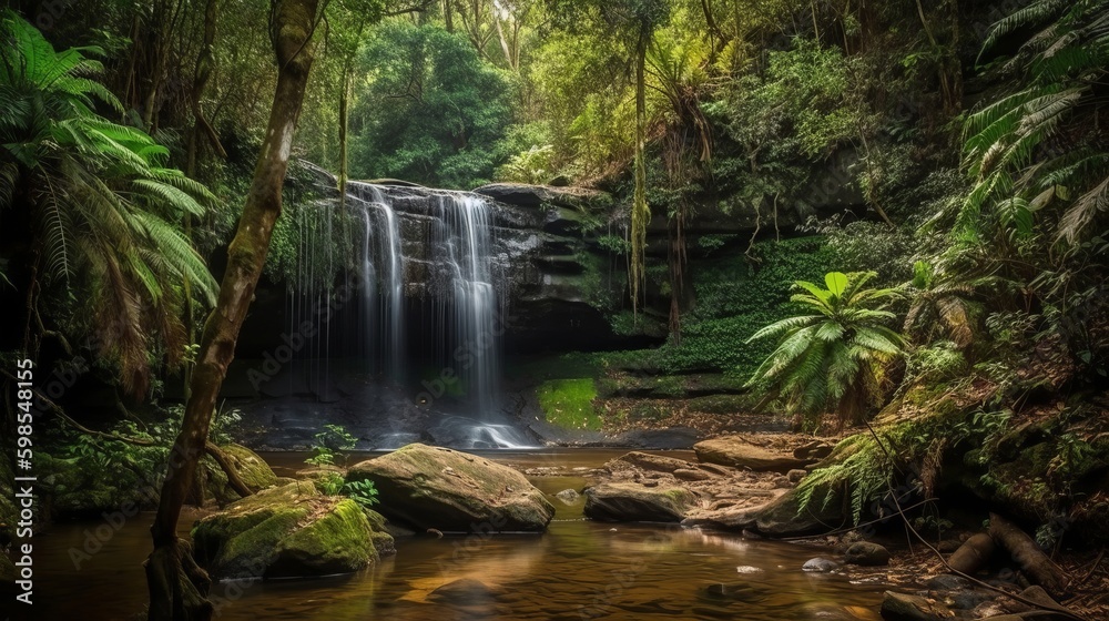 waterfall in a tropical wild. Creative resource, AI Generated waterfall in a tropical wild. Creative resource, AI Generated