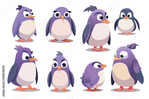 Little penguins set. A set of cute little penguins in a flat, cartoon design. Vector illustration.