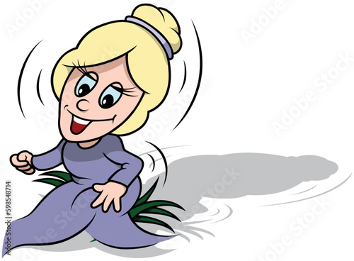 Funny Blonde Fairy Sitting in a Bunch of Grass