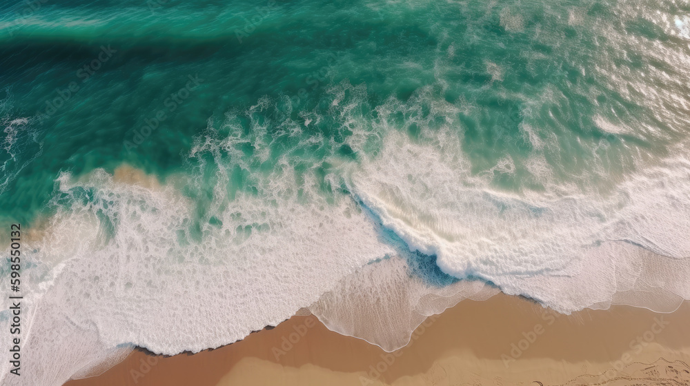 Aerial view of a beach with turquoise water. Generative AI Aerial view of a beach with turquoise water. Generative AI