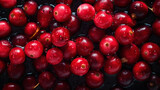 Fresh ripe lingonberry with water drops background. Berries backdrop. Generative AI