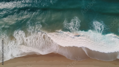 Aerial view of a beach with turquoise water. Generative AI © Farnaces