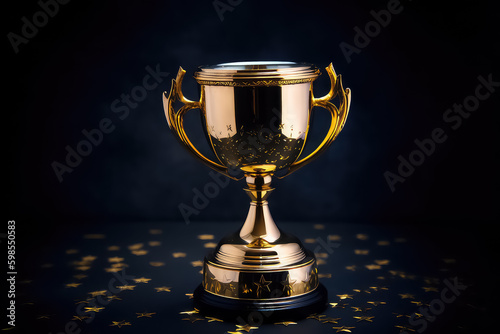 champion golden trophy with dark background copy space , AI
