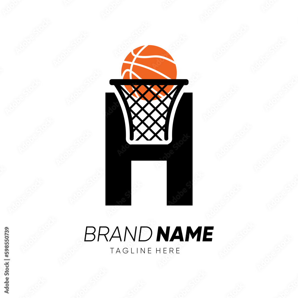 Letter H Initial Basketball Logo Design Vector Icon Graphic Emblem Illustration