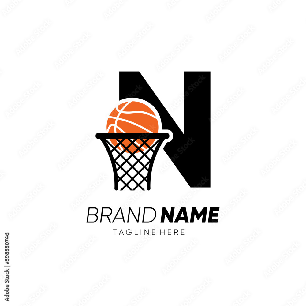 Letter N Initial Basketball Logo Design Vector Icon Graphic Emblem Illustration