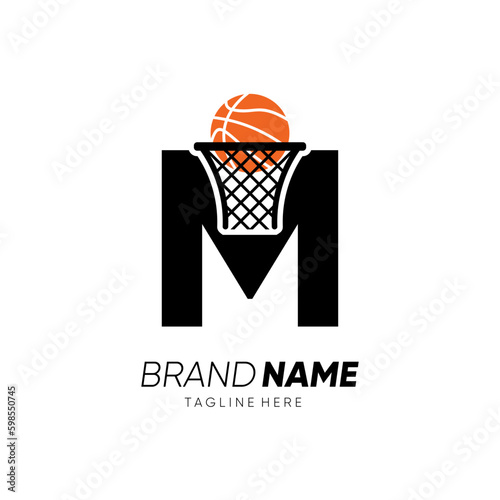 Letter M Initial Basketball Logo Design Vector Icon Graphic Emblem Illustration