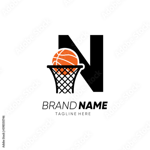 Letter N Initial Basketball Logo Design Vector Icon Graphic Emblem Illustration