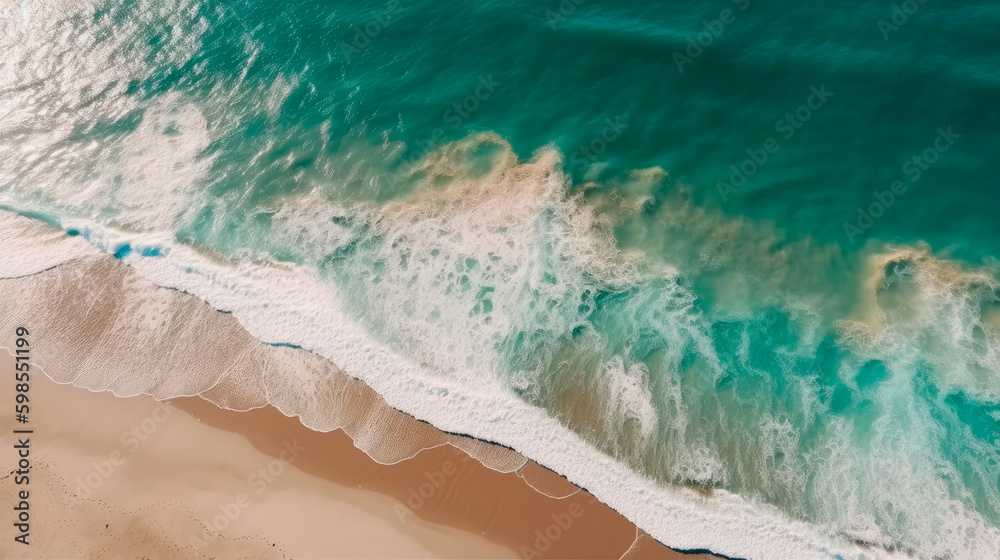 Aerial view of a wild beach with turquoise water. Generative AI Aerial view of a wild beach with turquoise water. Generative AI