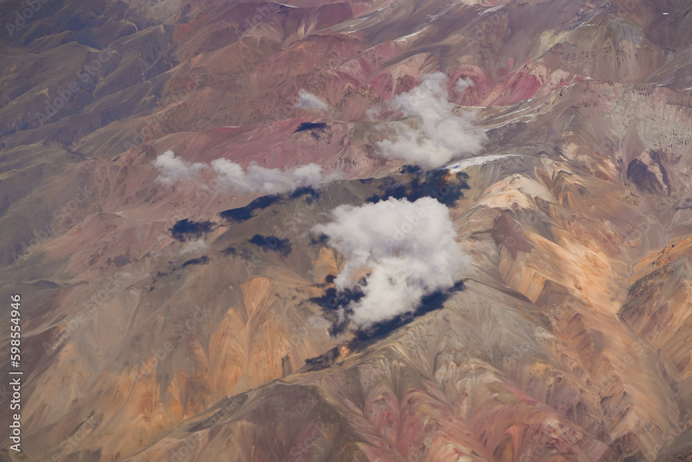Andes mountains, aerial view at sunrise.