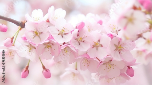 満開のサクラと美しいピンクの背景。春の風物詩、桜祭り。