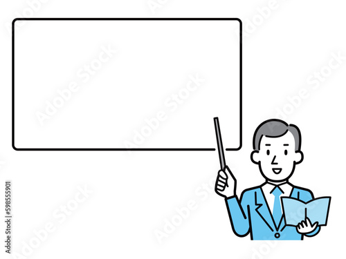 ホワイトボードを使って説明するビジネスマンのイラスト