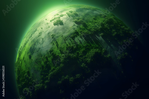 Spherical Panorama of Green Planet from Space, Earth Day Concept, Generative AI
