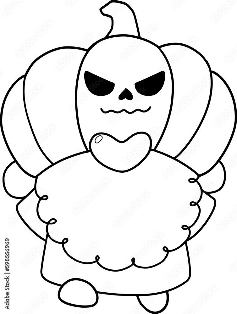Obraz premium Cute Halloween witch faceless gnome cartoon doodle outline for colouring stamp hand drawing
