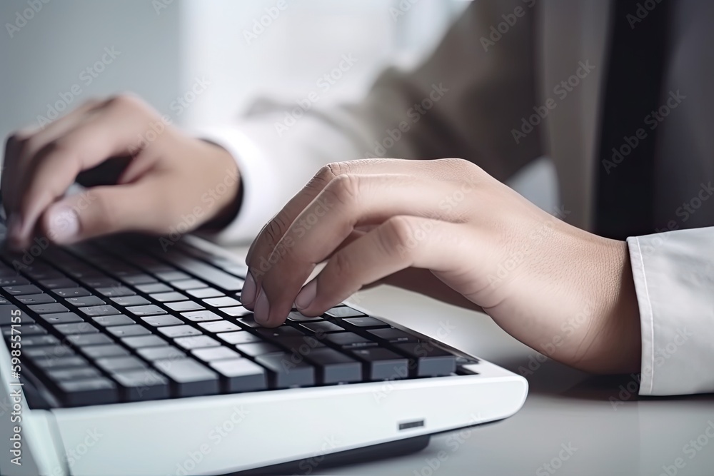 Close up of man typing something using computer while working in the office Close up of man typing something using computer while working in the office