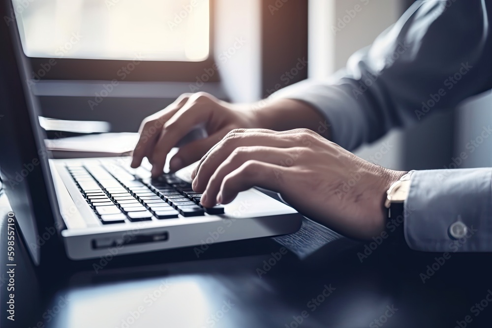 Close up of man typing something using computer while working in the office Close up of man typing something using computer while working in the office
