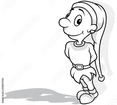 Drawing of a Standing Leprechaun with a Long Cap