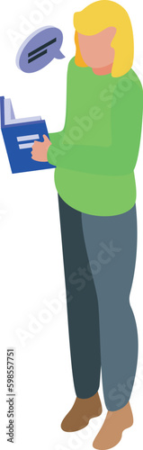 Night babysitting book reading icon isometric vector. Sleep bed. Nanny crib