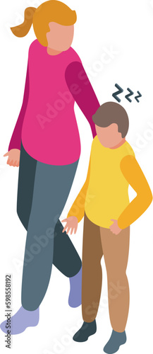 Parent care child icon isometric vector. Bed sleep. Character awake