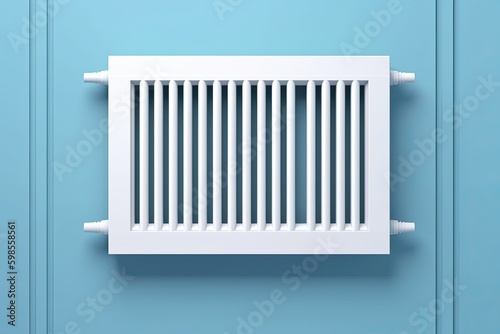 Wallpaper Mural white radiator mounted on a blue wall. Generative AI Generative AI Torontodigital.ca