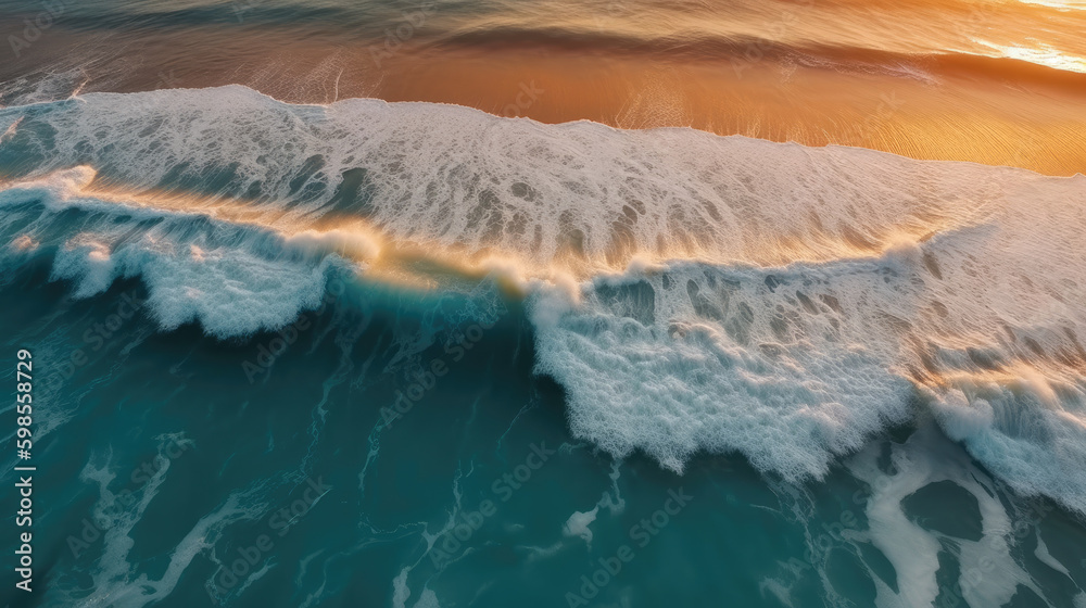 Aerial view of a wild beach at sunset Generative AI