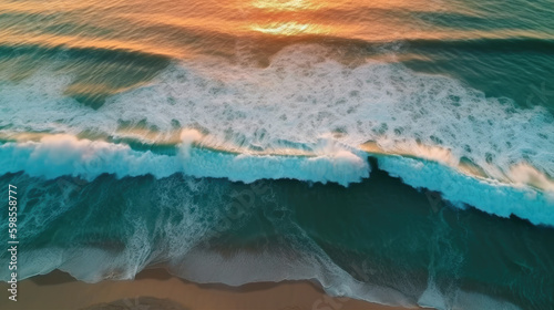 Aerial view of a wild beach at sunset Generative AI