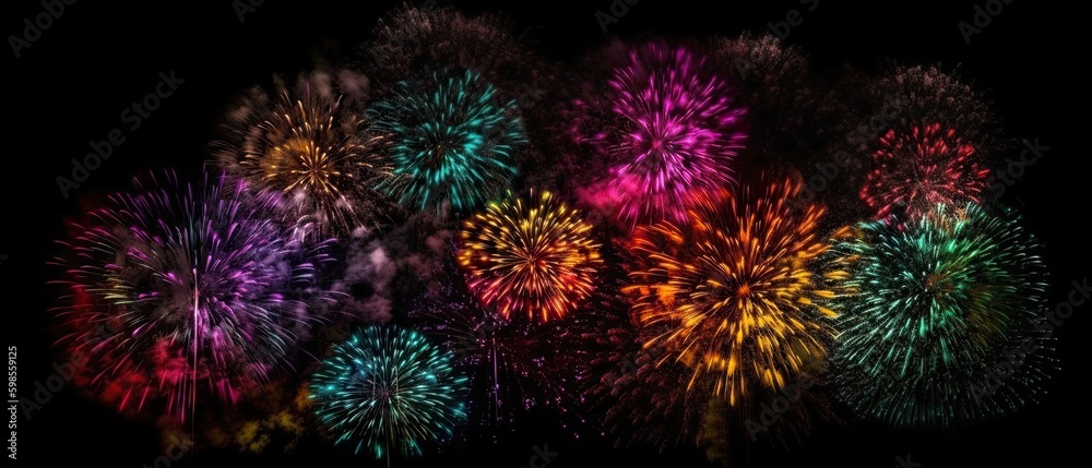 Fireworks on a Black Background , Generative AI Fireworks on a Black Background , Generative AI