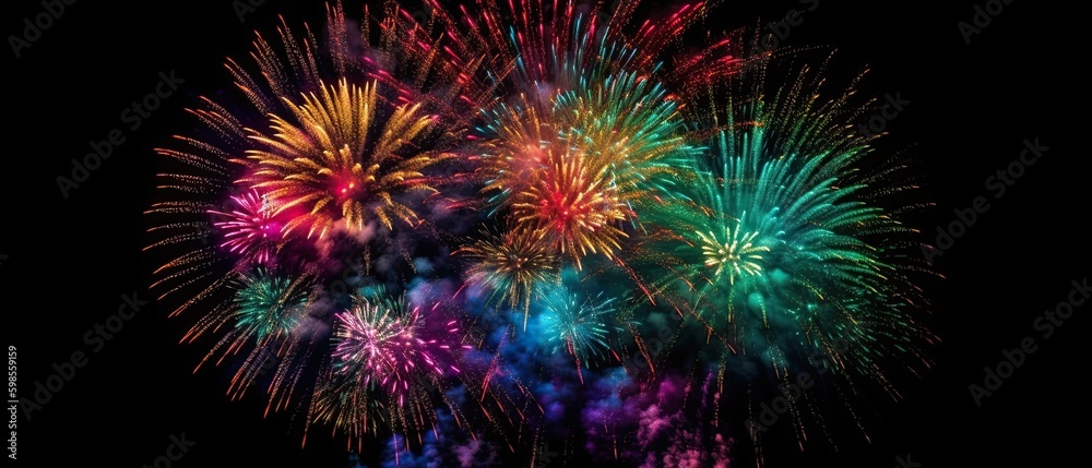 Fireworks on a Black Background , Generative AI Fireworks on a Black Background , Generative AI