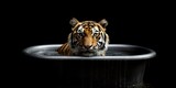 Tiger soaking in a white bathtub ,World Wildlife Day,International tiger day 29th July , Generative AI