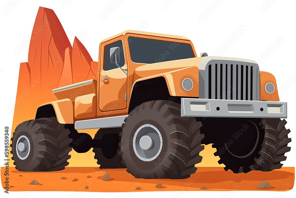 Big Orange Truck Driving Through a Desert Landscape. Generative AI Generative AI