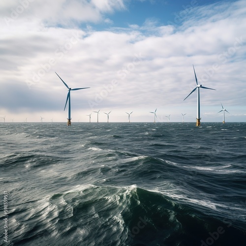 wind turbine on the sea. generative ai