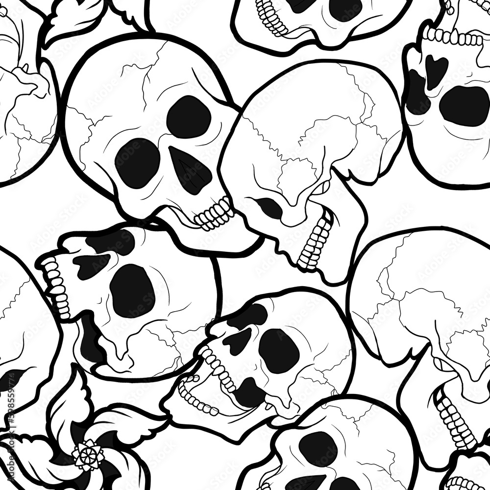 Grunge Skulls Seamless Pattern. Trash Polka Tattoo Pattern Grunge Skulls Seamless Pattern. Trash Polka Tattoo Pattern