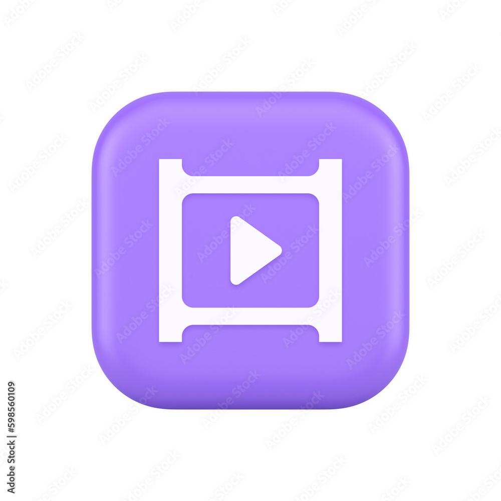 Video film multimedia content play button digital player broadcasting 3d realistic icon Video film multimedia content play button digital player broadcasting 3d realistic icon