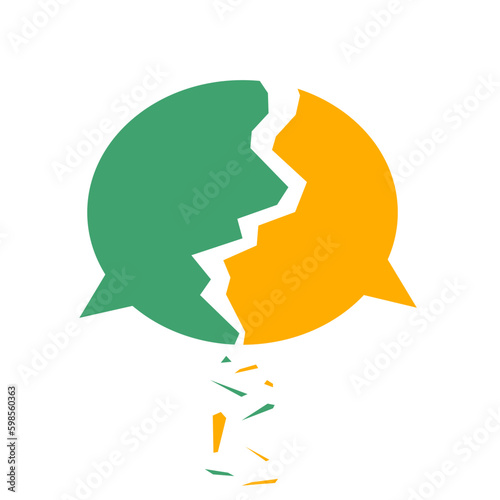Problems in chat and messaging between people concept. Two broken message forms or speech bubbles. Flat vector illustration isolated on white background. Generative AI