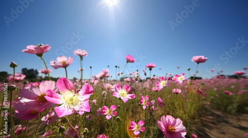  wild field with pink flowers at sunny day nature landscape generated ai