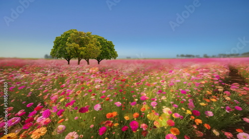 Wallpaper Mural  wild field with pink flowers at sunny day nature landscape,generated ai Torontodigital.ca