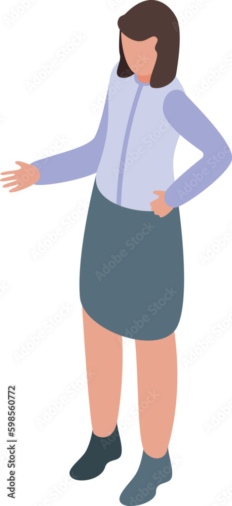 Woman gesture icon isometric vector. Female character. Speak two