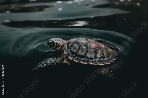turtle swimming gracefully in a clear blue body of water. Generative AI Generative AI