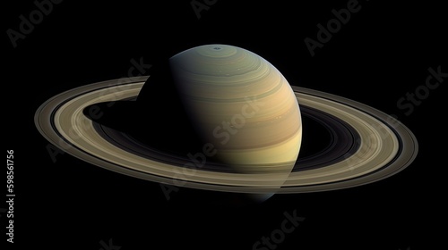  A captivating depiction of Saturn, with bold rings and a sense of mystery against a deep black backdrop. generative ai