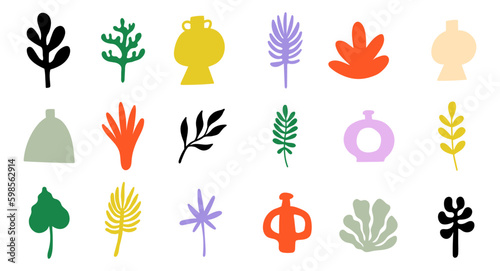 Modern Botanical Composition, Flower in Matisse Style for Poster, Invitation or Greeding Cards.
