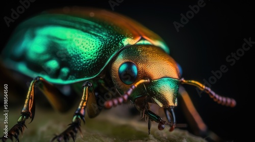  A dynamic close - up of a green June beetle, with bold colors and dramatic lighting. generative ai © 3D Station