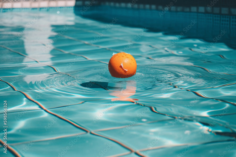 A pool with a orange in it and water on the bottom. AI generation