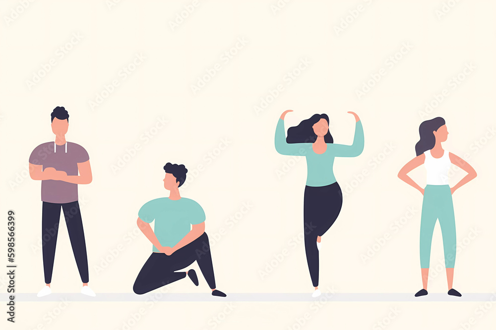 A group of people doing yoga and stretching. AI generation