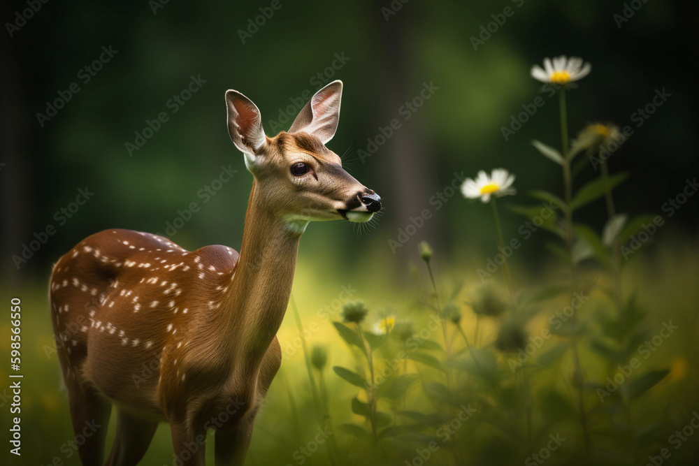 A deer in a field of flowers AI generation