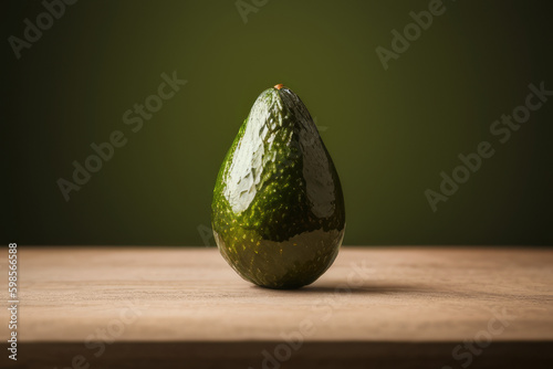 Avocado on a Wooden Table and Solid Background
