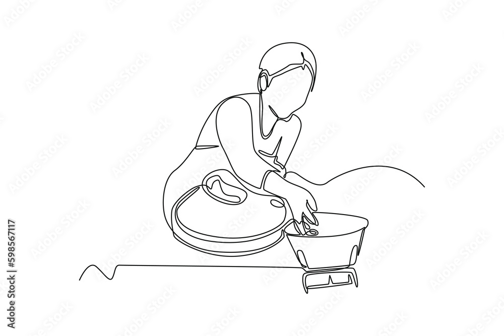 Continuous one line drawing sellers in traditional markets with goods scales. Business activity concept in market. Single line draw design vector graphic illustration. Continuous one line drawing sellers in traditional markets with goods scales. Business activity concept in market. Single line draw design vector graphic illustration.