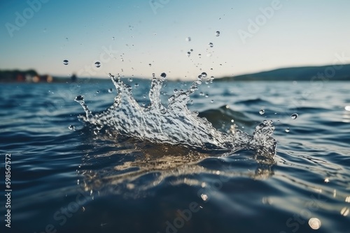 water droplet creating a ripple on the surface of a still body of water. Generative AI Generative AI